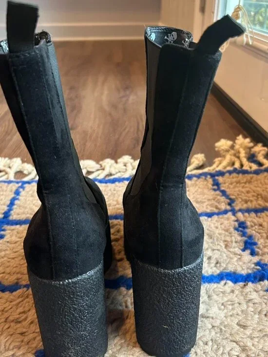 Black la moda Levitate faux suede chunky goth mega platform bootie ankle boots - Picture 4 of 8